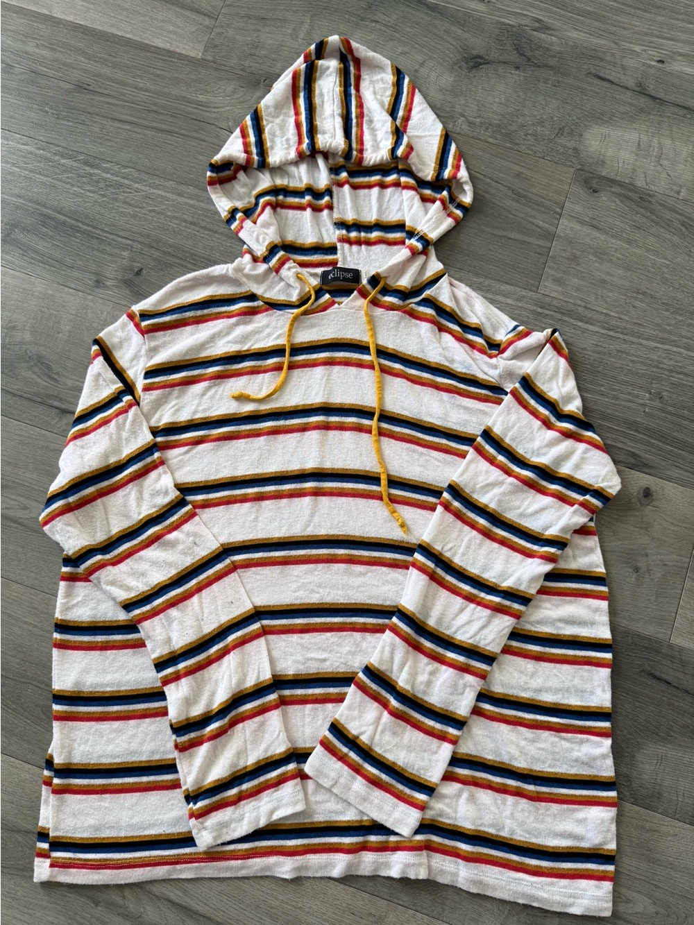 Eclipse White Hooded Top with Yellow, Black, Blue & Red Stripes